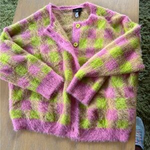Lazy Oaf Pink and Green Checkered Cardigan